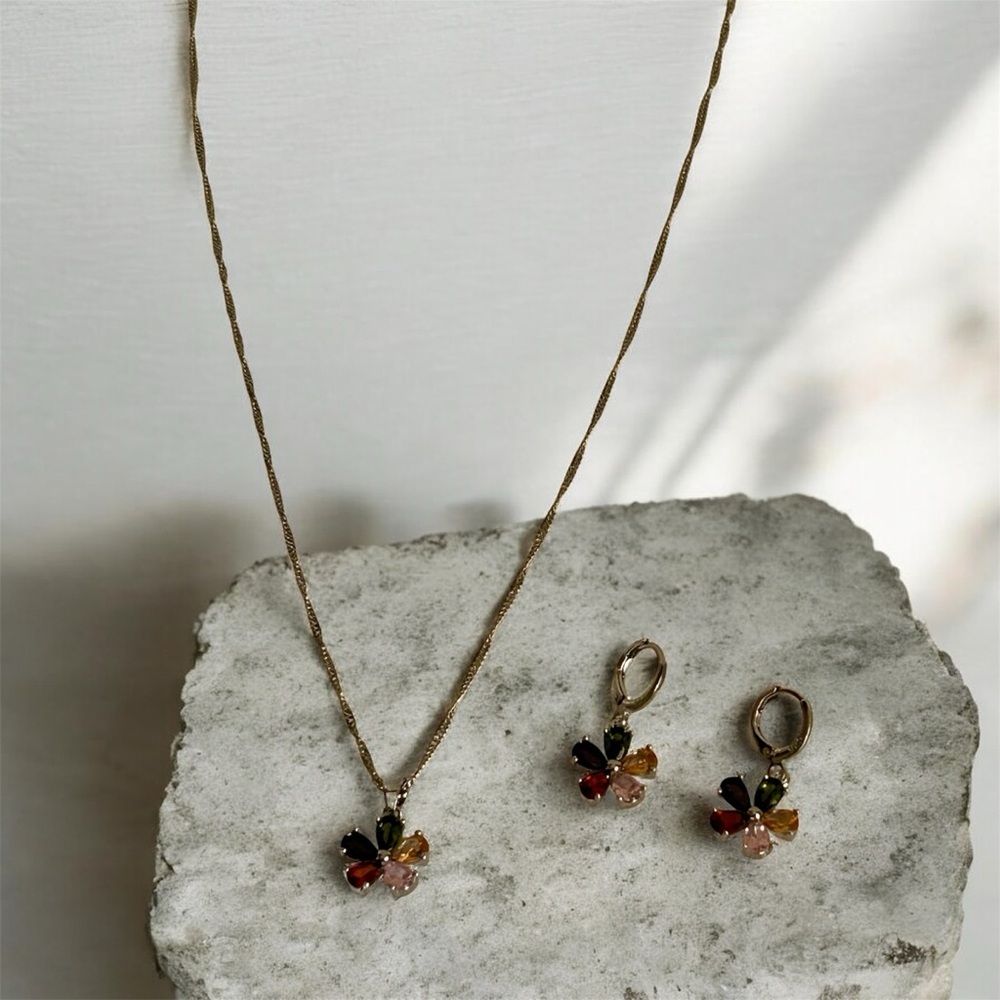 Elegant Multicolor Floral  925 sterling silver Jewelry Set